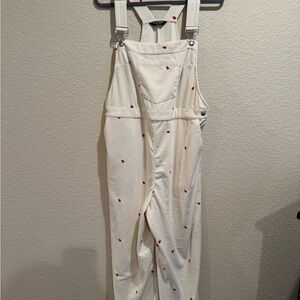 BloomChic Cream Corduroy Overalls w/Heart Embroidery